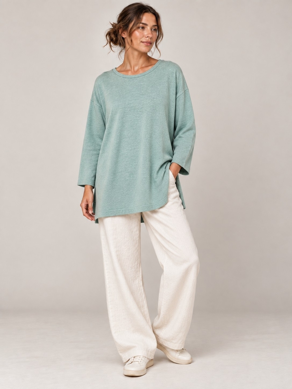 EILEEN FISHER Seafoam Green Relaxed Boxy Drop Shoulder Sweatshirt Medium